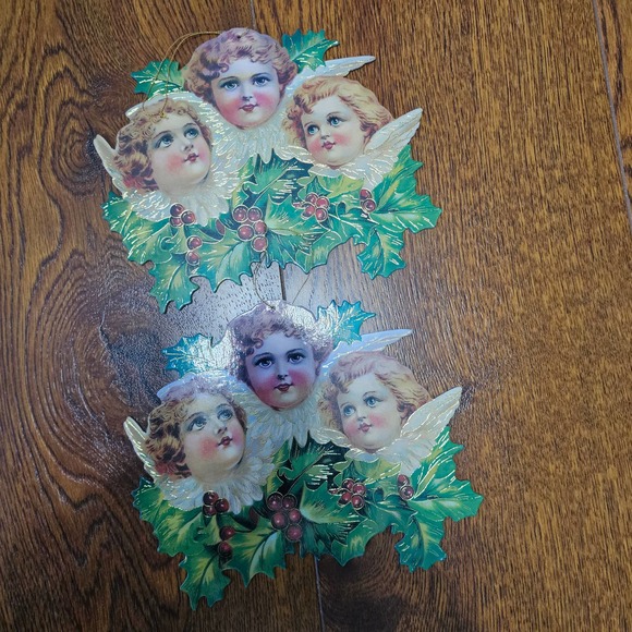 2 Shackman & Co Triple Angels Cardboard hanging Vintage Christmas Ornaments 1993 - Picture 11 of 11